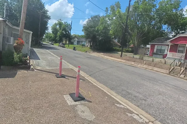 Dewarped 360 audit frame from front approach at 0:18 during the May 25, 2026 Sunken Gardens property walk.