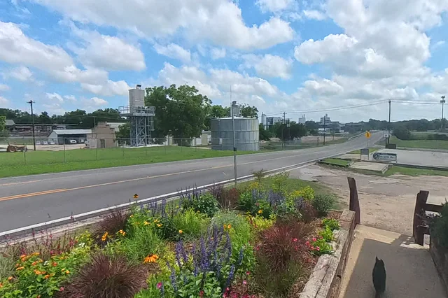 Dewarped 360 audit frame from parking boundary at 3:41 during the May 25, 2026 Sunken Gardens property walk.