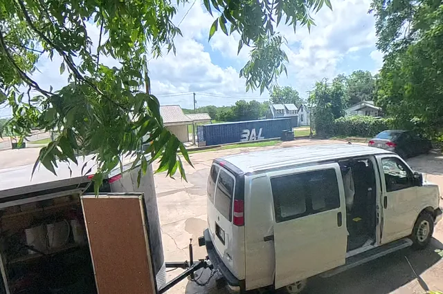 Dewarped 360 audit frame from frontage horseshoe at 10:55 during the May 25, 2026 Sunken Gardens property walk.