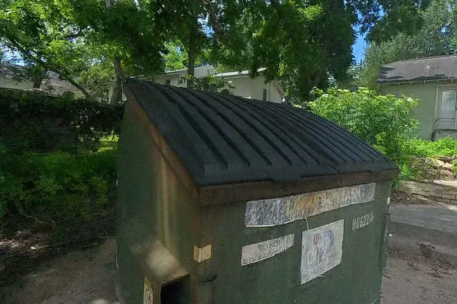 Dewarped 360 audit frame from stone patio and courtyard at 16:25 during the May 25, 2026 Sunken Gardens property walk.